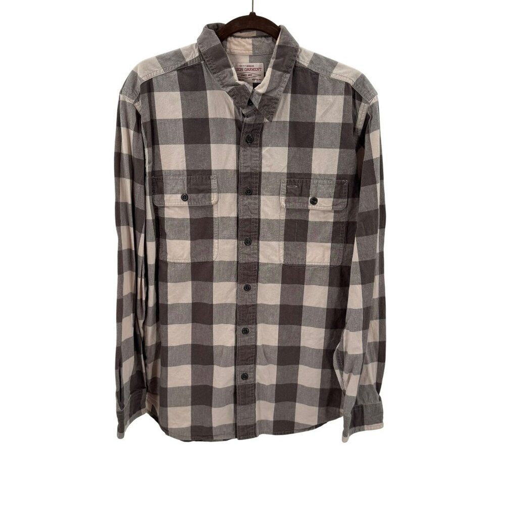 C.C. Filson Mens Gray/White Checkered Long Sleeve Shirt L 100% Cotton Casual